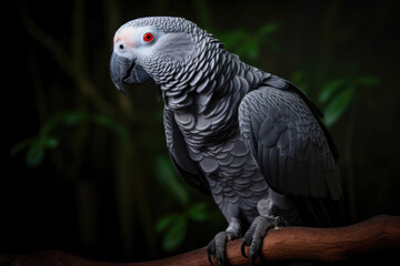 Fototapeta premium Grey Parrot perched on a branch. Generative AI