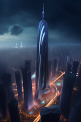 Futuristic city with skyscapers, innovative architecture and advanced technology, generative ai