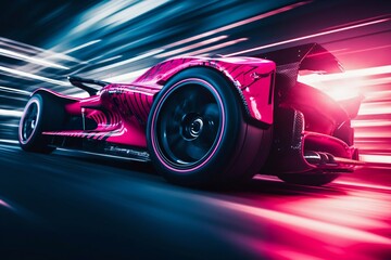 Pink Race Car in Motion Blur with Wheels Leaving Trails of Motion Blur. Generative AI