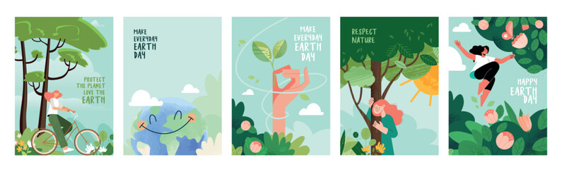 Earth day poster set. Vector illustrations for graphic and web design, business presentation, marketing and print material. - obrazy, fototapety, plakaty