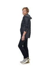 woman walking on white background