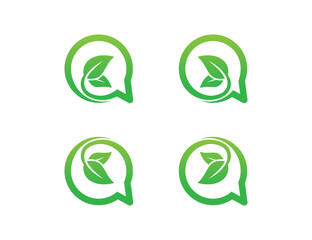 Eco Nature Leaf Chat Box Message Logo Concept icon sign symbol Element Design. Consulting, Organic, Herbal, Natural Products, Health Care, Ecology, Spa Logotype. Vector illustration template