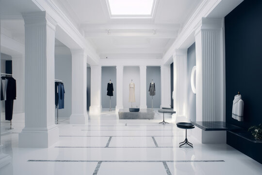 Tienda de moda de lujo en Europa, pop up store semana de la moda de Paris, boutique de ropa de lujo exclusiva 