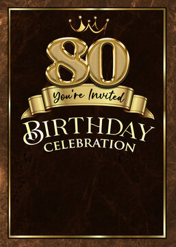80th Birthday Celebration Invitation Brown and Gold Design Template