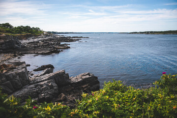View of the Rocky Coastline and Atlantic Ocean in Portland, Maine from Portland Head Light Lighthouse