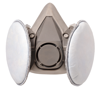 Dust mask used by construction workers in difficult breathing conditions. Isolated background.