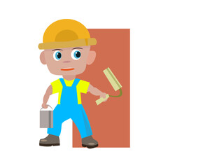 funny cartoon builder on the white