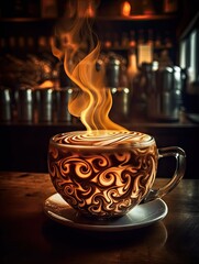 Magical Latte Art, Cappuccino Coffee Foam, Drink Design, Beautiful Latte Art, Abstract Generative AI Illustration