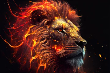 Gordijnen Fire lion backdrop. AI generated © writerfantast
