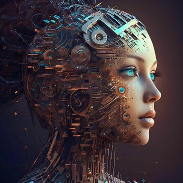 cabe&ccedil;a humanoide robotica, criada por intelig&ecirc;ncia artificial.