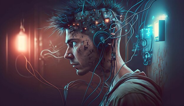 rob&ocirc; humanoide carregando sua bateria, imagem criada por intelig&ecirc;ncia artificial.