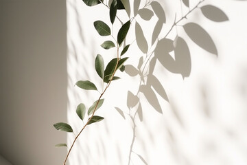 Minimalistic light background with blurred foliage and shadows