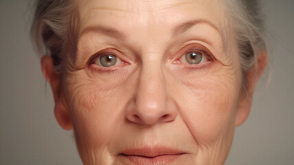 Porrtait of old woman with gray hair, created with Generative AI Technology