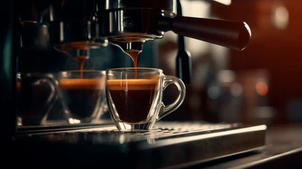 Foto op Plexiglas Close-up of espresso pouring from coffee machine. Professional coffee brewing. Generative AI © Fantastic