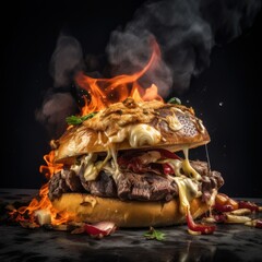 Flaming Steak Burger - Generative Ai Illustration