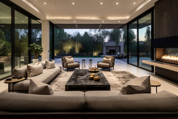 Stilvolles und modernes Wohnzimmer mit minimalistischem Design, Generative AI