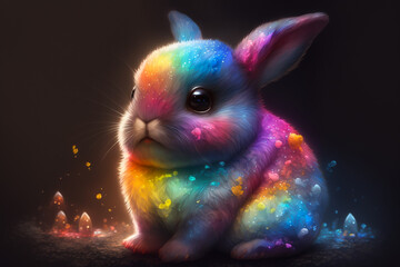 Glowing multicoloured baby rabbit animal kawaii style