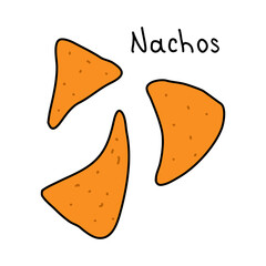 Mexican corn chips nachos or tortilla chips, doodle style vector