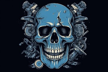 Blue skull design. Generative AI