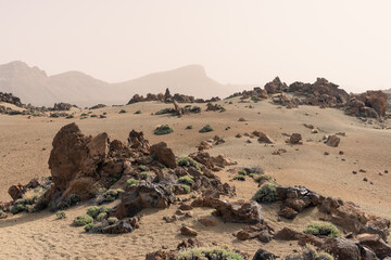 un paysage martien composé de sable et de roche - 592764308