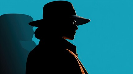Silhouette of a mysterious female spy in a hat
