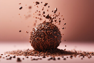 Brigadeiro delicioso com uma chuva de chocolate.. Generative AI