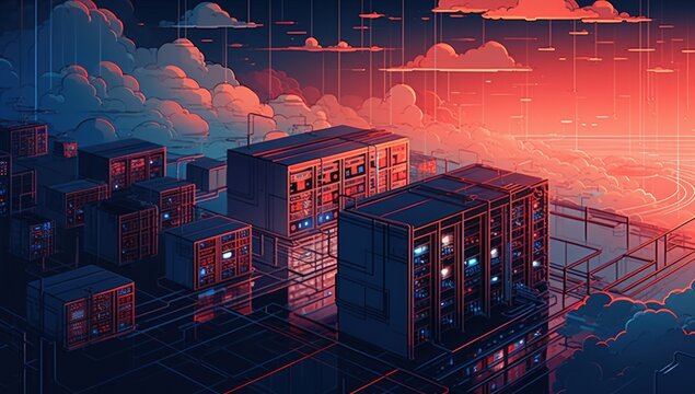 Data center, server room, datacenter, big data center, cloud computing concept. Generative AI