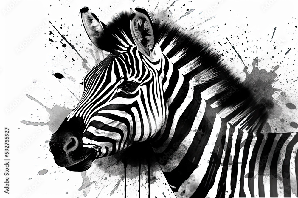 Sticker Black and white is the background. Zebra in the distance. Generative AI