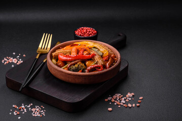 Mix of vegetables corn, carrots, peppers, broccoli, onions in teriyaki sauce