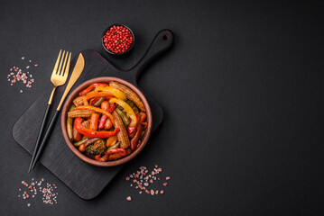 Mix of vegetables corn, carrots, peppers, broccoli, onions in teriyaki sauce