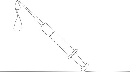 An injection with blood at the end. World blood donor day one-line drawing