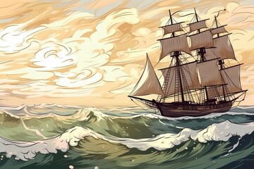 an illustration of a ship in the sea. Generative AI