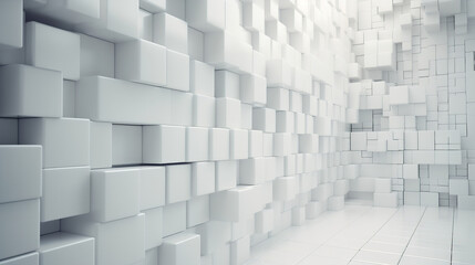 3d, white mosaic tiles arranged in the shape of a wall