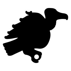 Stylized vulture or bird of prey. Ethnic animal design from ancient China. Jade figurine from Longshan culture. Black silhouette on white background.