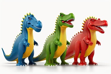 Obraz premium dinosaur toys made of plastic on a white backdrop. prominent position. Generative AI