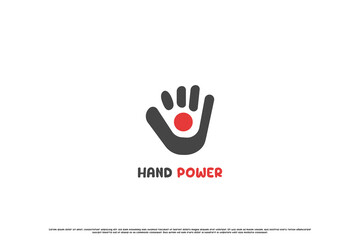 Hand power button logo design illustration. Creative flat silhouette high fives button hand strength. Simple flat abstract design hand finger thumb symbol icon.