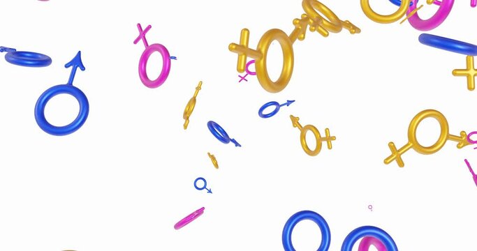 Symbols of gender. Seamless cyclic animated 4K background from symbols of gender against a white background. 4K seamless looping videos