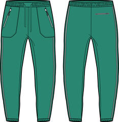 Tapered Jogger bottom Pants design flat sketch vector illustration, Track pants concept with front and back view, Sweatpants for running, jogging, fitness, and active wear pants design. - obrazy, fototapety, plakaty