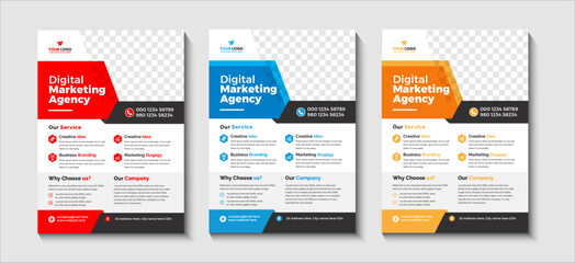Corporate business flyer or poster layout template design. It has blue,  red, and yellow color variations. It is a very creative and unique  Marketing Business template for your business. 