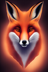 Portrait of a red fox on a dark background. The head of a beautiful forest animal. A clever look of a dodgy fox, a skilled predator and an elegant animal, generative ai