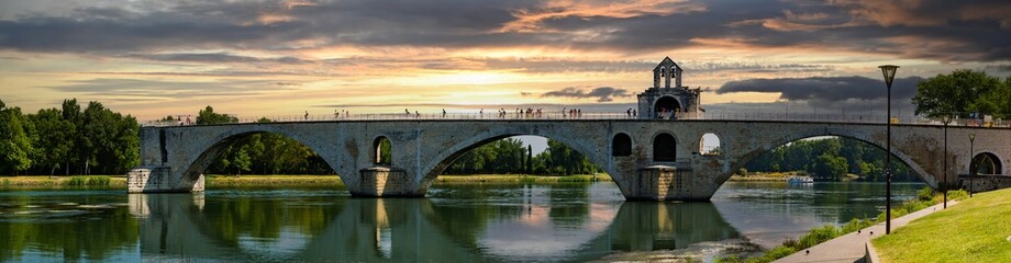 Avignon, France, Pont d'Avignon, Ruins of famous medieval bridge, with 4 arches spanning the Rhone...