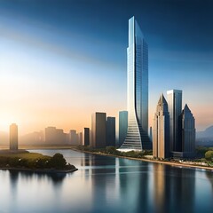 Obraz premium modern city skyline, Generative AI