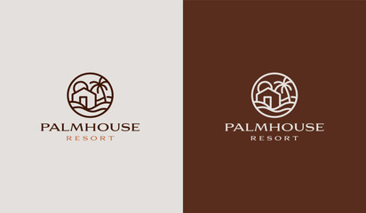 Palm Tree House Logo Template. Universal creative premium symbol. Vector illustration. Creative Minimal design template. Symbol for Corporate Business Identity