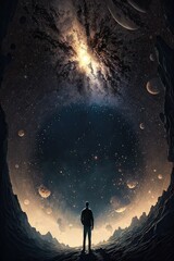 Person in the moon. AI generated art illustration.