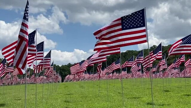 Kennesaw Mountain National Battlefield Park, Georgia: 9-11 Field of Flags in honor of September 11. One flag for each victim of the terrorism attacks. Civil War Atlanta Campaign battleground.