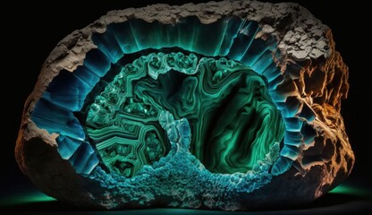  crystalline stone ore from malachite and other precious minerals. Created with AI. - obrazy, fototapety, plakaty
