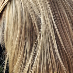 Illustration of blond smooth hair. Back view hairstyle with long wavy hair. The image was created using generative AI.
