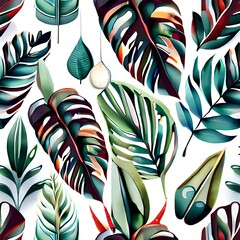 seamless pattern with watercolour leaves