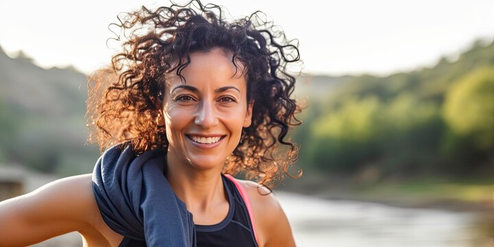 MENA Woman Cooling Down After Exercise Outdoor Summertime - Generative AI 