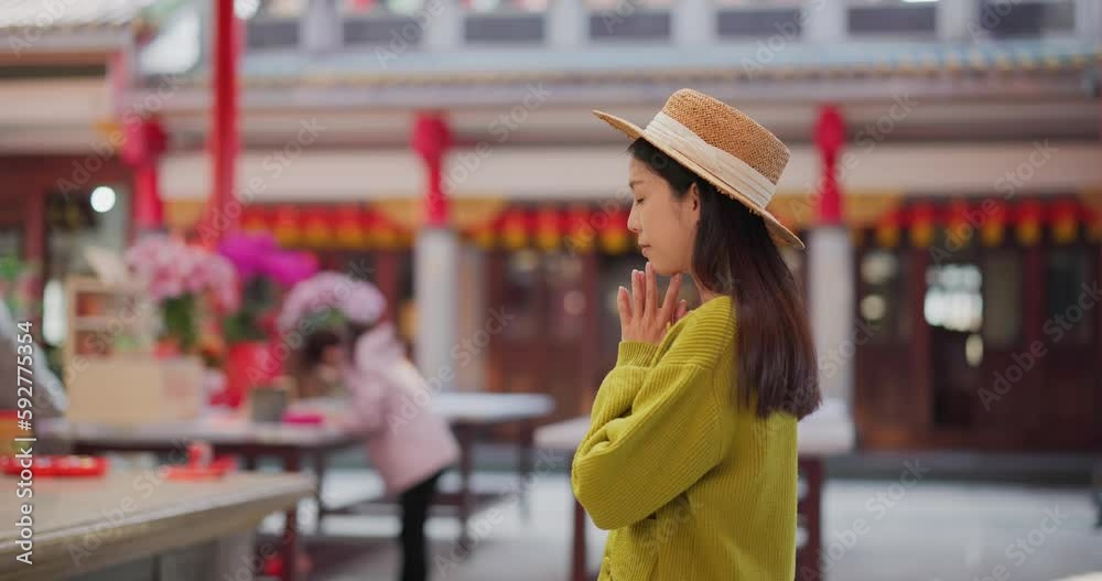 Sticker woman pray in the chinese temple